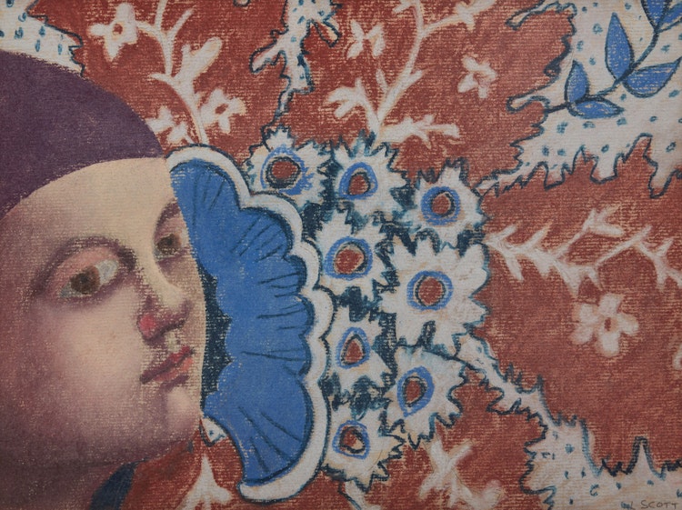 Artwork by Louise Scott, Face Against Red, White and Blue