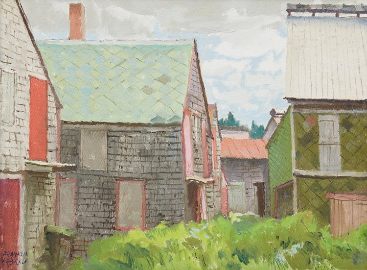 Artwork by George Franklin Arbuckle, Deserted Fish Drying Houses, Sea Cove, Grand Manan, NB