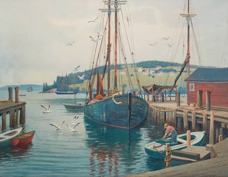 Artwork by Frederick Henry Brigden,  Lunenberg Harbour