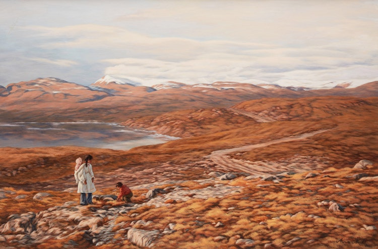 Artwork by Anna Noeh, Tundra Landscape with Mother and Children