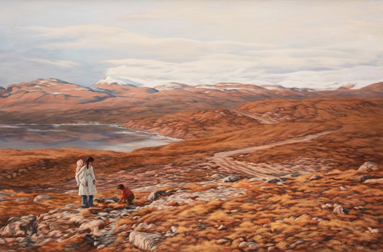 Artwork by Anna Noeh,  Tundra Landscape with Mother and Children