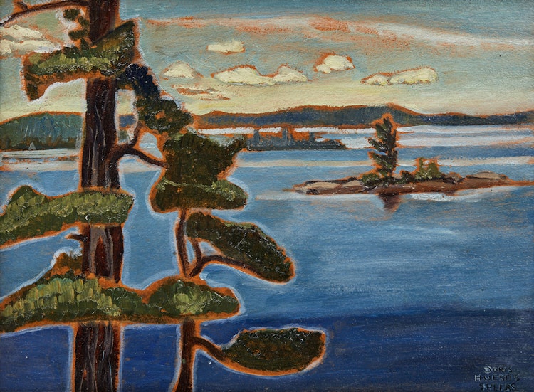 Artwork by Doris Huestis Mills Speirs,  Pines and Lake, Muskoka, Ontario