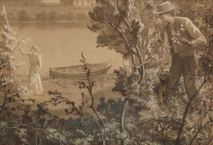 Artwork by Ozias Leduc, Fernande et Claude (...Claude qui l’observait en silence...)
