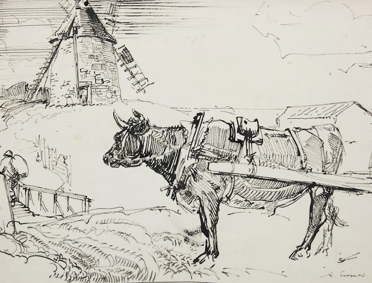 Artwork by Arthur Lismer, Isle-aux-Coudres, Mill & Ox Cart