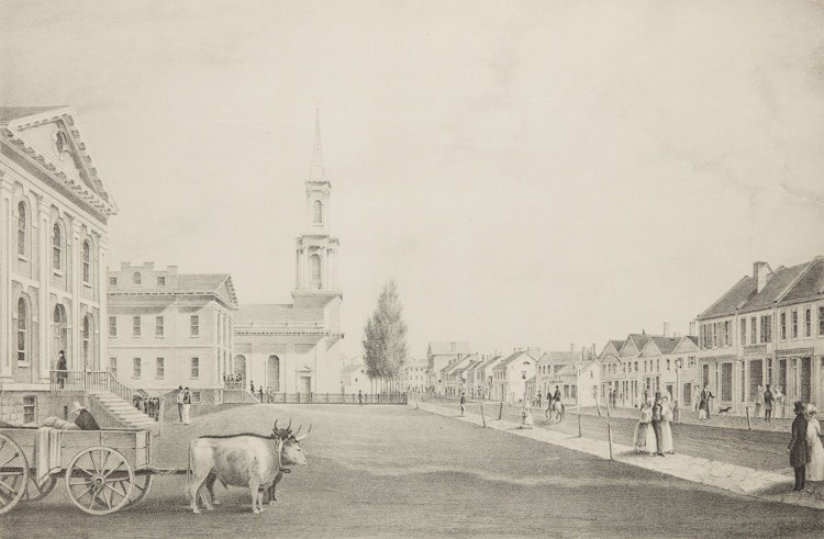 Artwork by Currier & Ives, Currier's View in King Street (Looking Eastward), City of Toronto, Upper Canada
