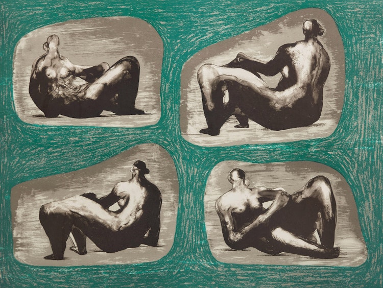 Artwork by Henry Moore, Four Reclining Figures: Caves (Cramer 335)