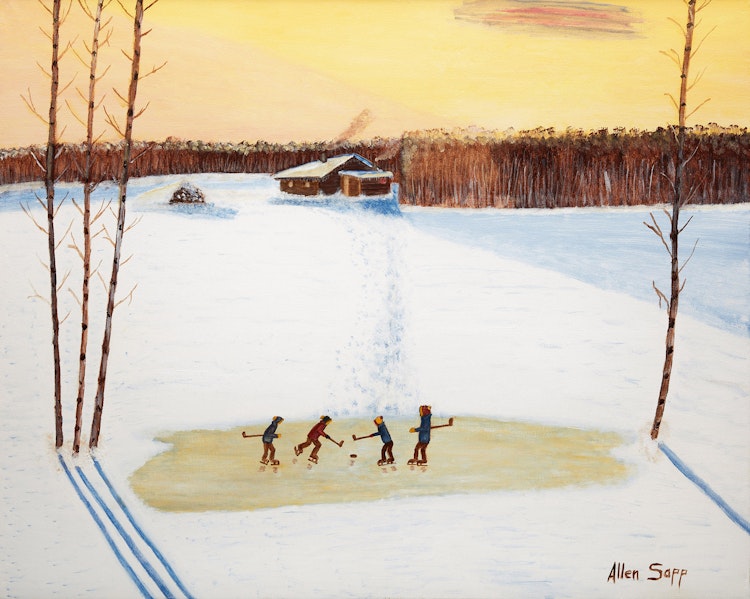Artwork by Allen Sapp, Playing Hockey