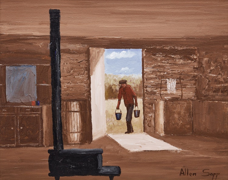 Artwork by Allen Sapp, Allen Bringing Water Inside