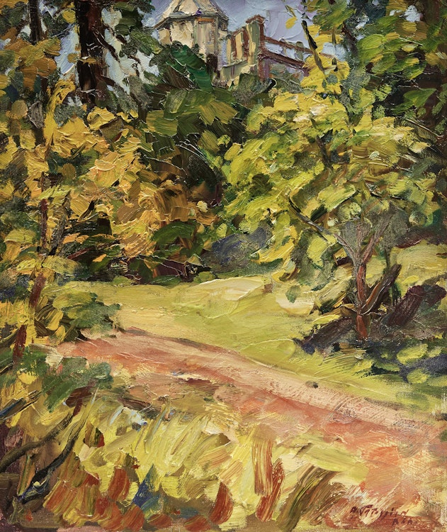 Artwork by Armand Tatossian, Landscape with Trail; Waterfront Landscape