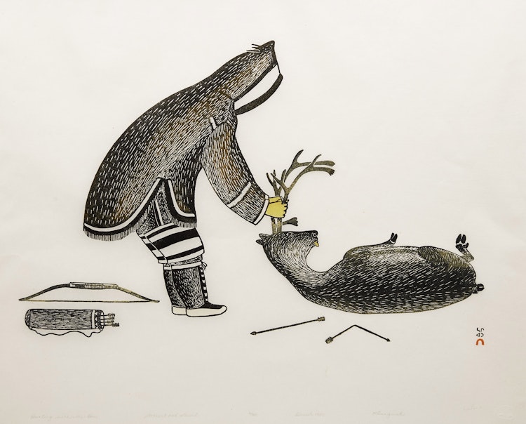 Artwork by Kananginak Pootoogook, Hunting with the Bow
