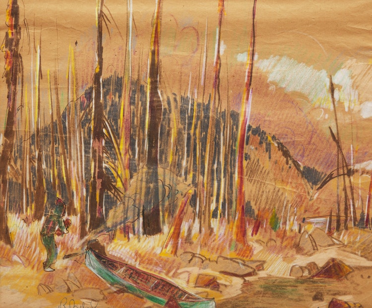Artwork by René Richard, Campsite, Ungava; Sans titre (étude de forêt); Trappeurs