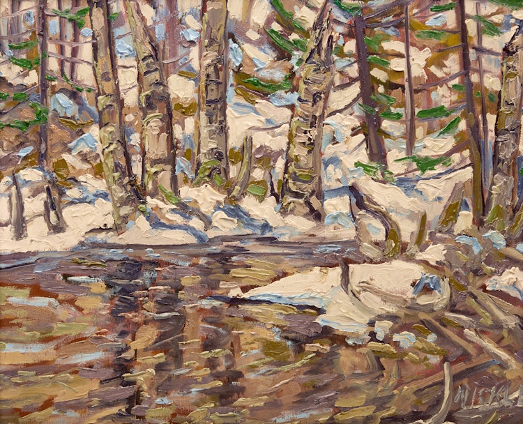 Artwork by Lawrence Nickle, Outlet of Larson Lake, Armour, TWP