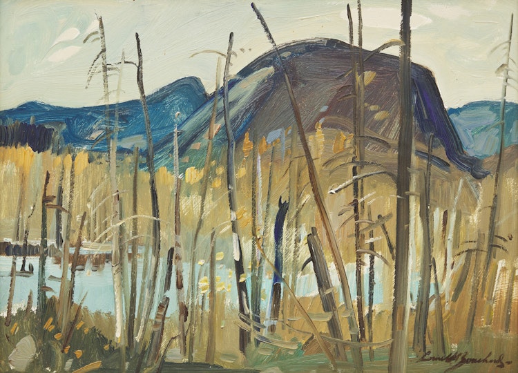 Artwork by George Lorne Holland Bouchard, Laurentides en Octobre - Comte Charlevoix; The St. Lawrence River (Below Quebec)