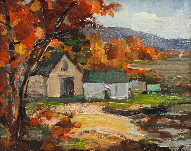 Artwork by Armand Tatossian, Village in Autumn; Forest Creek