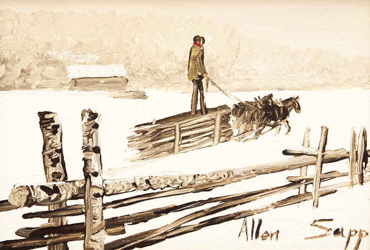 Artwork by Allen Sapp, Delivering the Wood