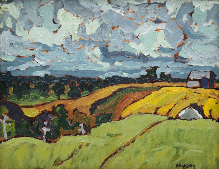 Artwork by Phil Richard Ermacora, Untitled (Hills in Autumn); Untitled (Shoreline Landscape)