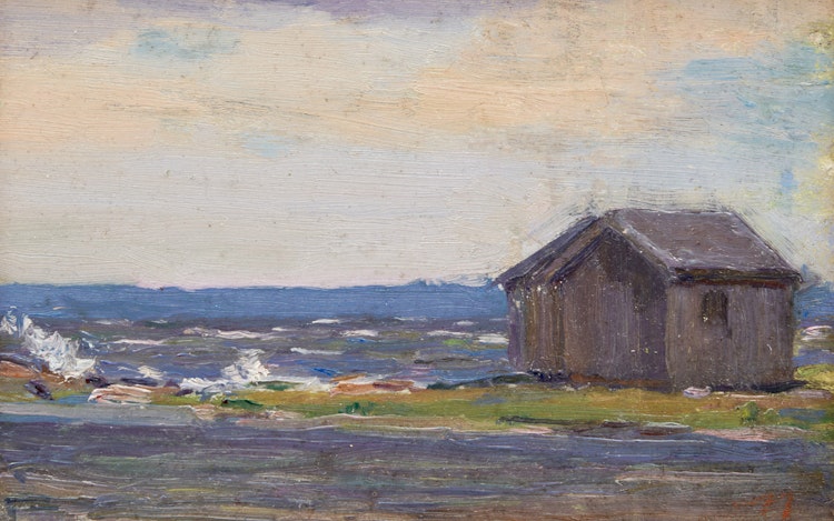 Artwork by Manly Edward MacDonald, Fishing Shacks, Point Anne