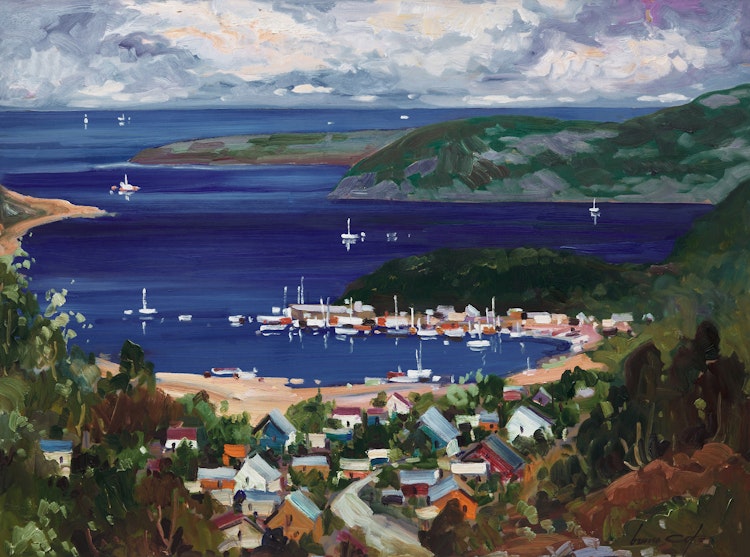 Artwork by Bruno Côté, Harbour, Tadoussac