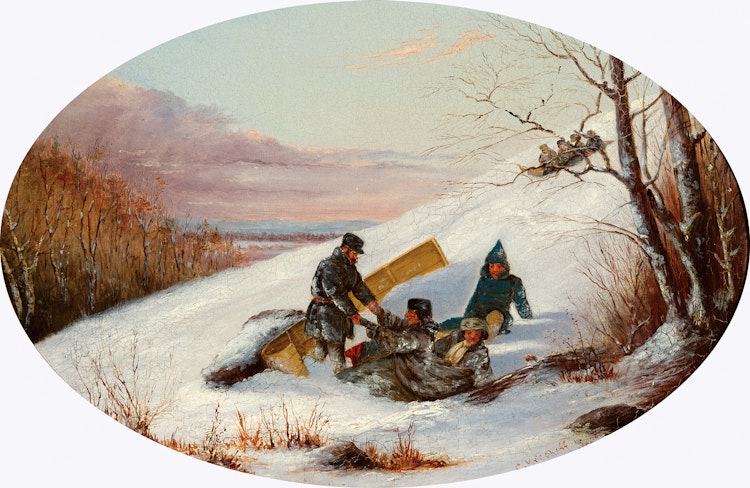 Artwork by Cornelius Krieghoff, Falling Down, 1856