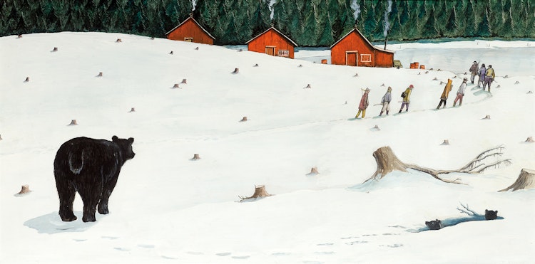 Artwork by William Kurelek, Lumberjacks Returning to Camp