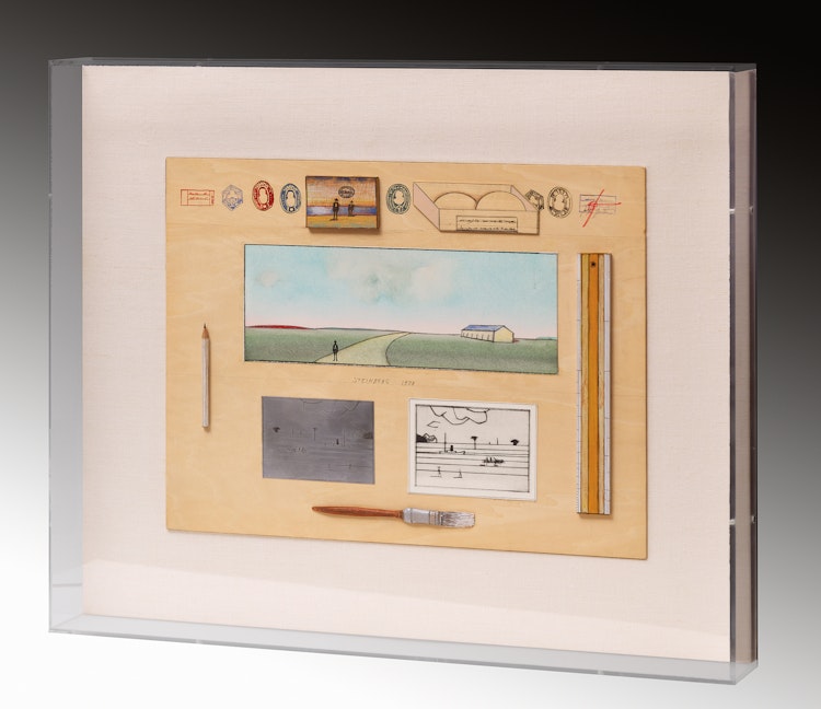 Artwork by Saul Steinberg, Aluminium Drypoint Table, 1978
