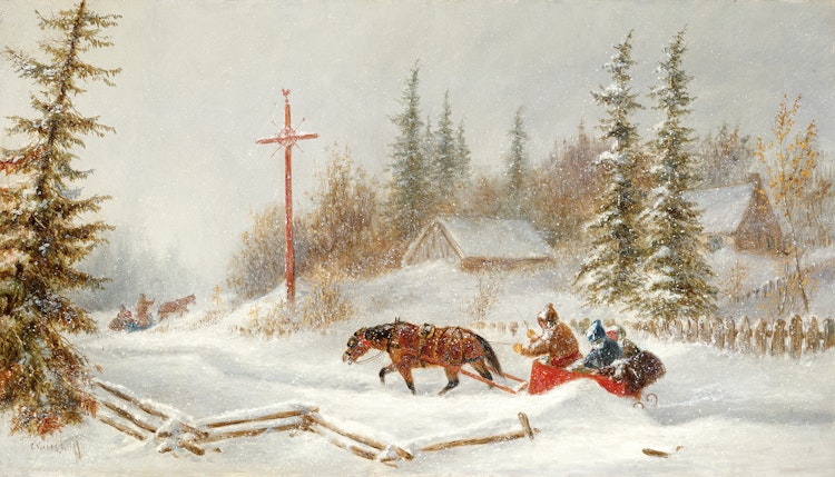 Artwork by Cornelius Krieghoff, Winter, the Wayside Shrine