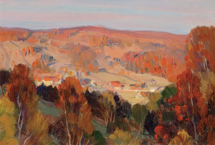 Artwork by Clarence Alphonse Gagnon, Couleurs au coucher de soleil, Charlevoix, 1923