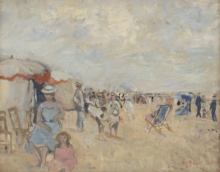 Artwork by François Gall, Famille et jeux d'enfants, plage normande and L'ami poète au chapeau blanc, plage normande