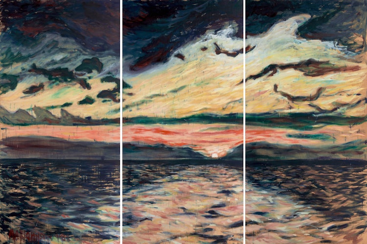 Artwork by Rae Johnston, Sunset/Lake Winnipeg, 1988