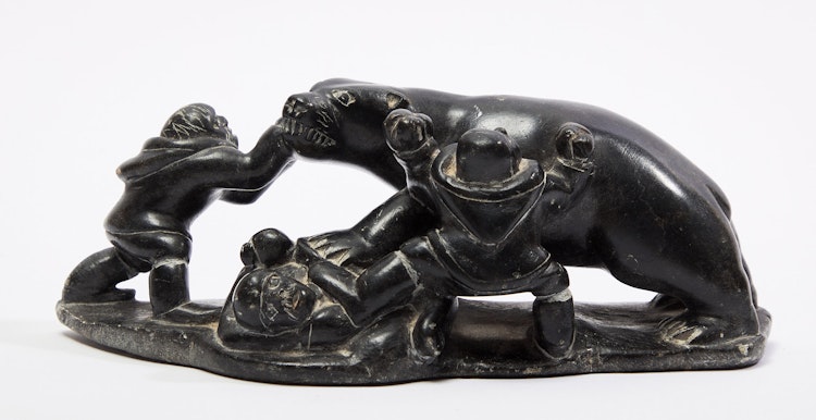 Artwork by Dania Koma, Three Inuit Hunting a Polar Bear