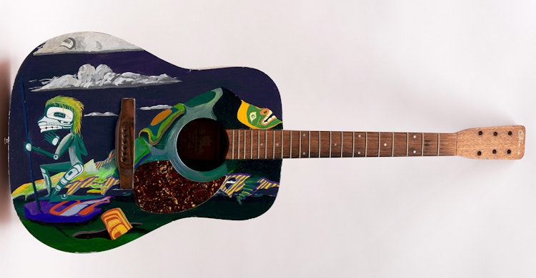 Artwork by Lawrence Paul Yuxweluptun, Painted Guitar