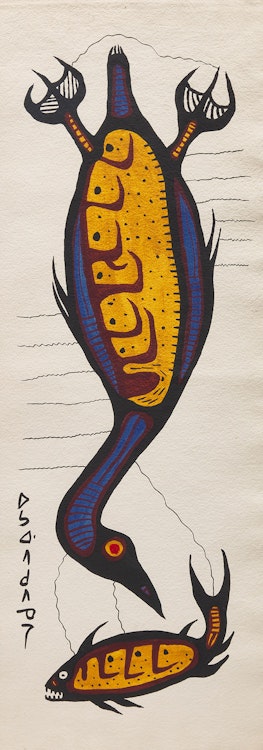 Artwork by Norval Morrisseau, Fish and Loon