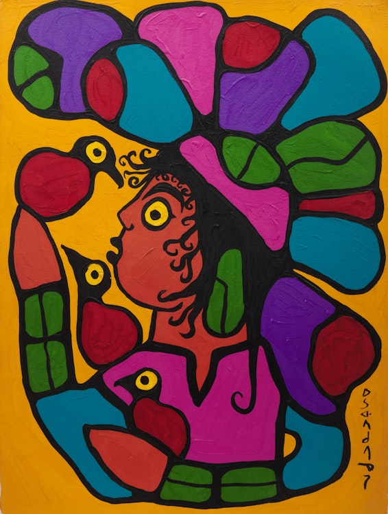 Artwork by Norval Morrisseau, Robyne Preaching to the Birds