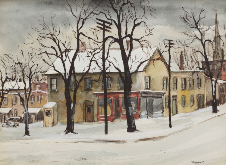 Artwork by Albert Jacques Franck, Elm and Centre Streets