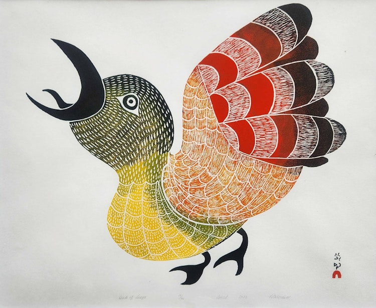 Artwork by Pitaloosie Saila, Bird of Sargo