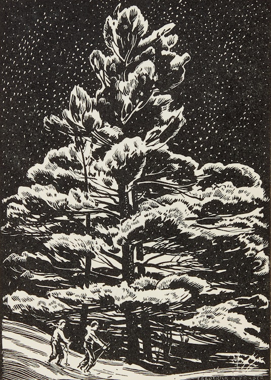 Artwork by Frederick Alexander Fraser, White Snow and White Pine, Muskoka, c.1960; Hogs Hollow Beach and Maple, c.1935