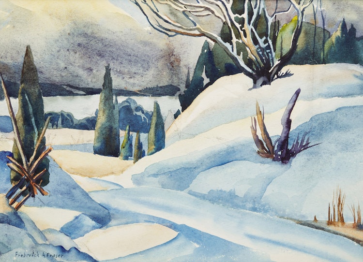 Artwork by Frederick Alexander Fraser, Snowy Road, Winter