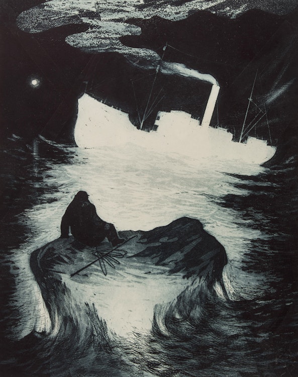 Artwork by David Lloyd Blackwood, Survivor Drifting