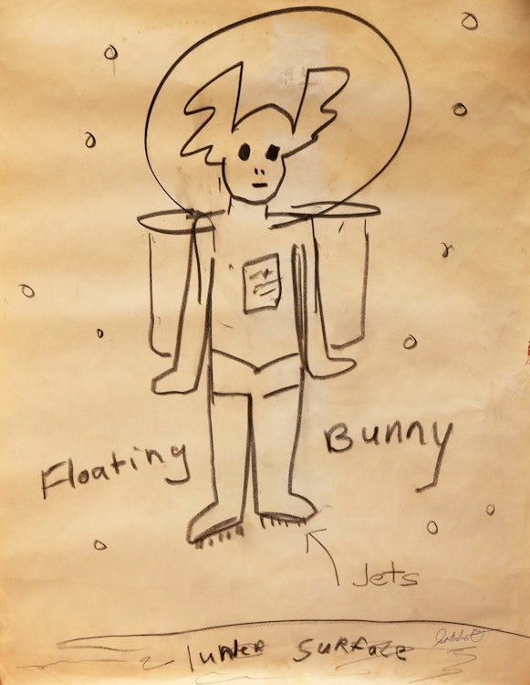 Artwork by John Scott, Floating Bunny; Louise; Untitled (Bunny); Spiral Eye; Untitled (Face with Bunny Ears)