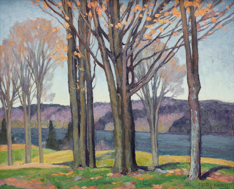 Artwork by Frederick Stanley Haines, Elms on Mountain Lake, Haliburton