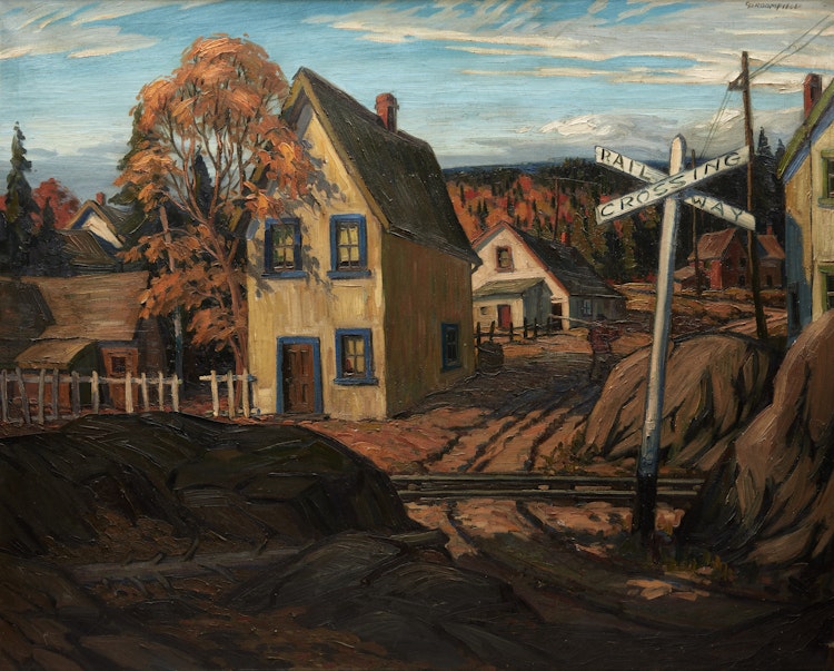 Artwork by Adolphus George Broomfield, Kearney Rail Crossing, 1937