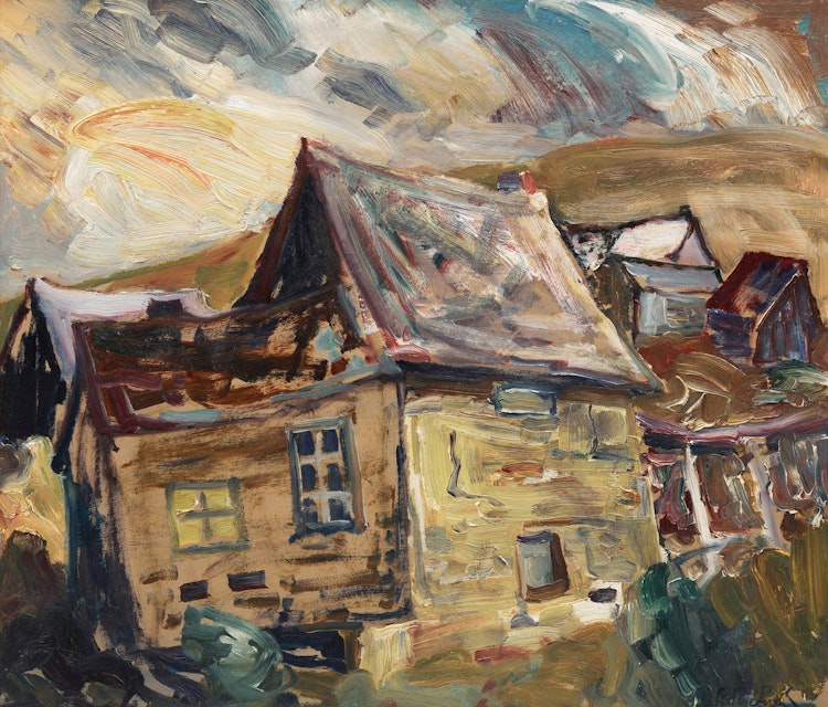 Artwork by René Richard, Houses in a Village