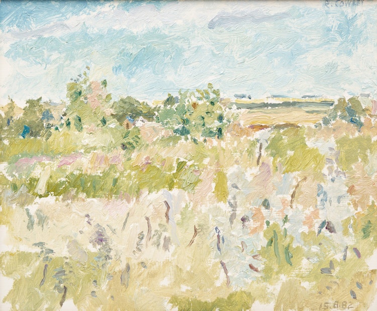 Artwork by Reta Cowley, Friesian Pasture (sic); Bales and Birds