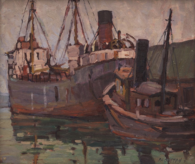 Artwork by George Paginton, Freighters, Toronto Harbour, 1931