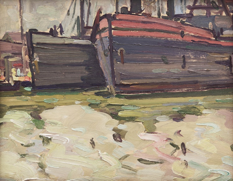 Artwork by Frederick Nicholas Loveroff, Two Ships in Dock