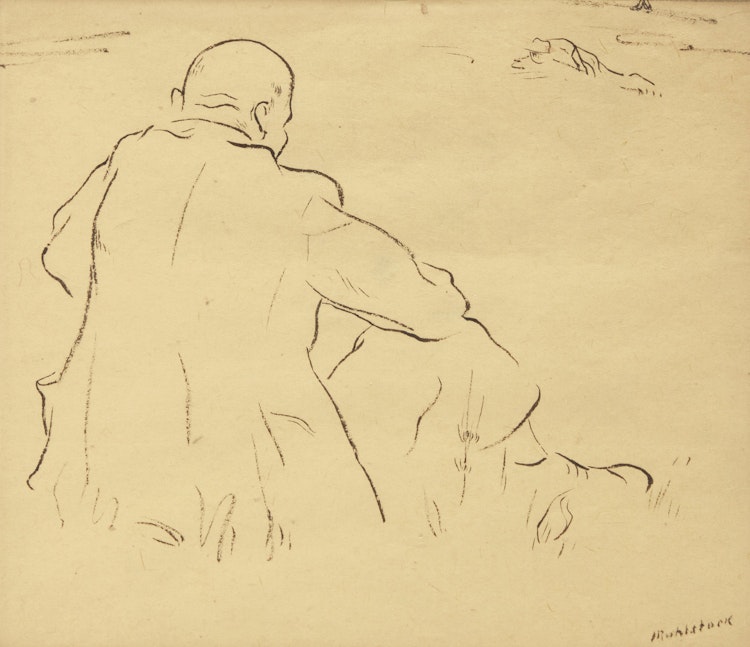 Artwork by Louis Muhlstock, Seated Man; Pigeons of St. Famille
