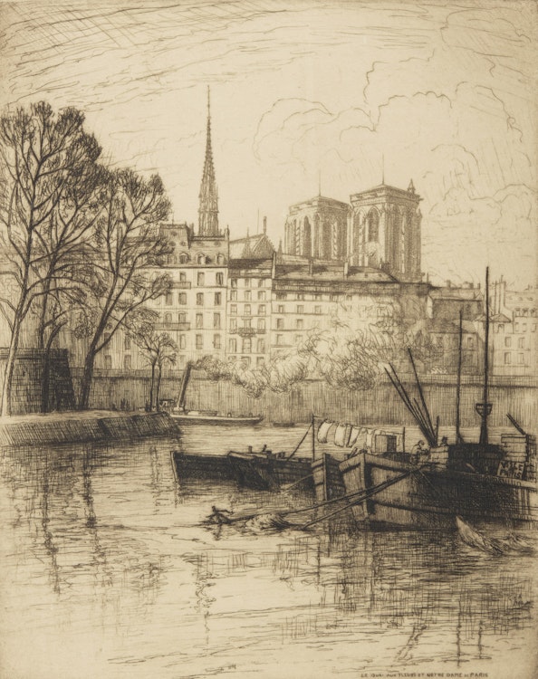 Artwork by Caroline Helena Armington, Le Quai aux Fleurs et Notre Dame de Paris