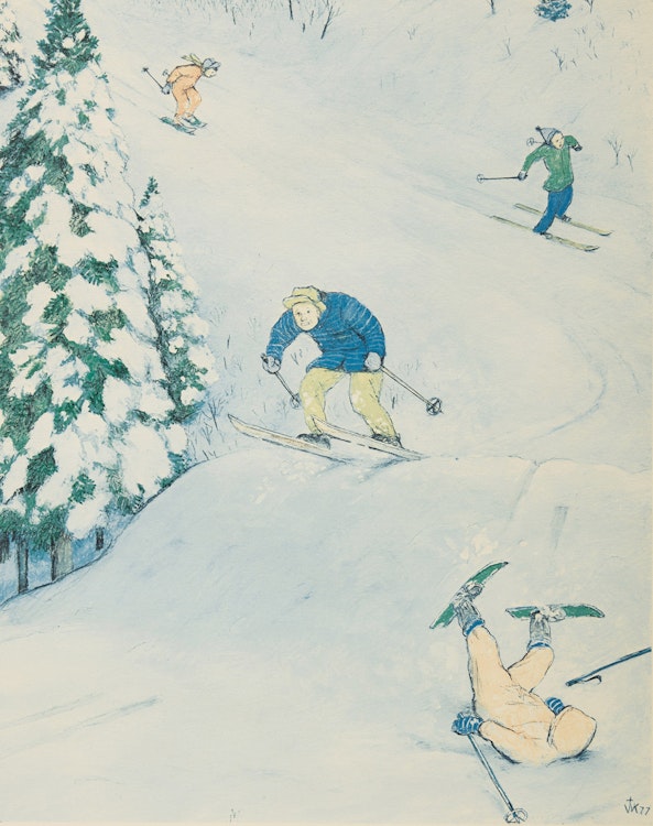 Artwork by William Kurelek, Skiing; Tobogganing; The Last Putt; Hunting