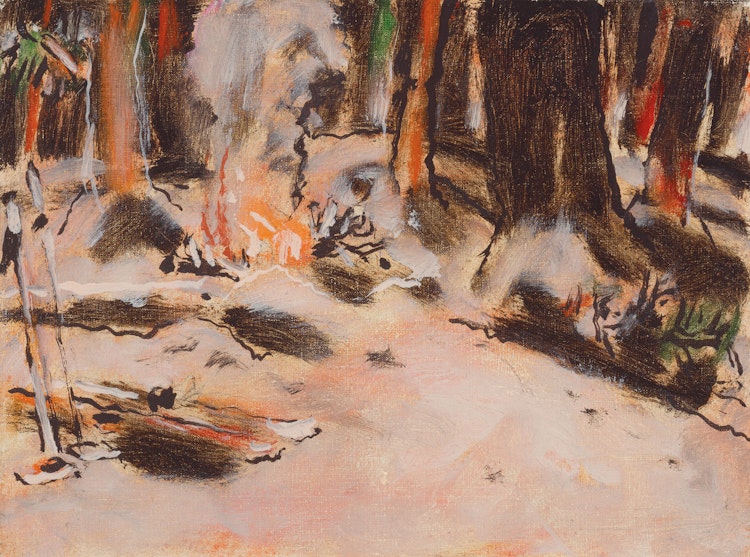 Artwork by David Brown Milne, Campfire in Winter, circa 1946