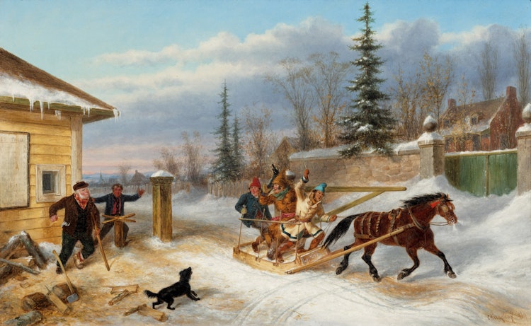 Artwork by Cornelius Krieghoff, Bilking the Toll Gate, 1869